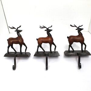 Pier 1 Imports REINDEER WALKING Wood Wrought Iron Stocking Hanger Holder Vintage